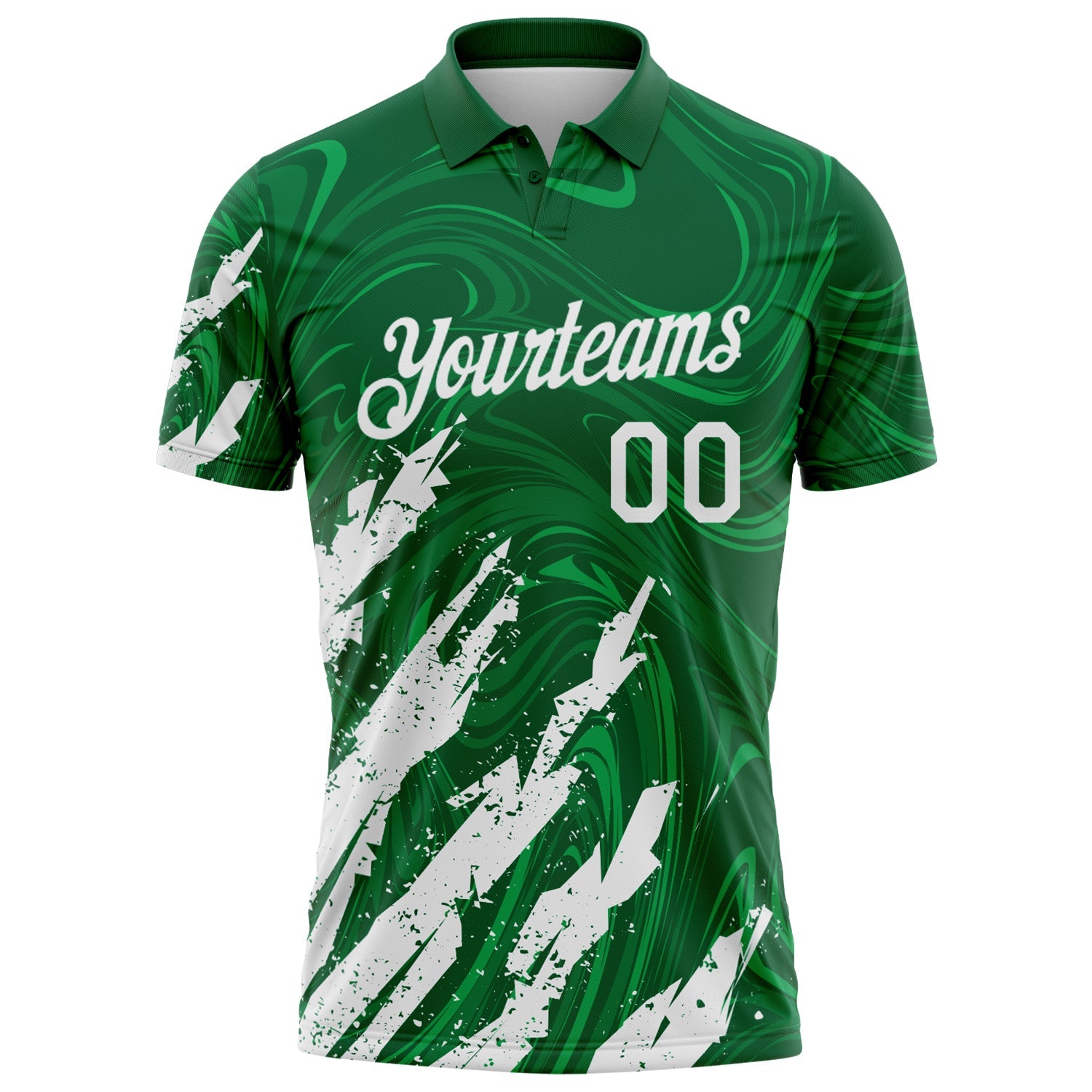 Custom Kelly Green-White Brush Stroke Splatter Liquid Swirl Performance Polo Shirt