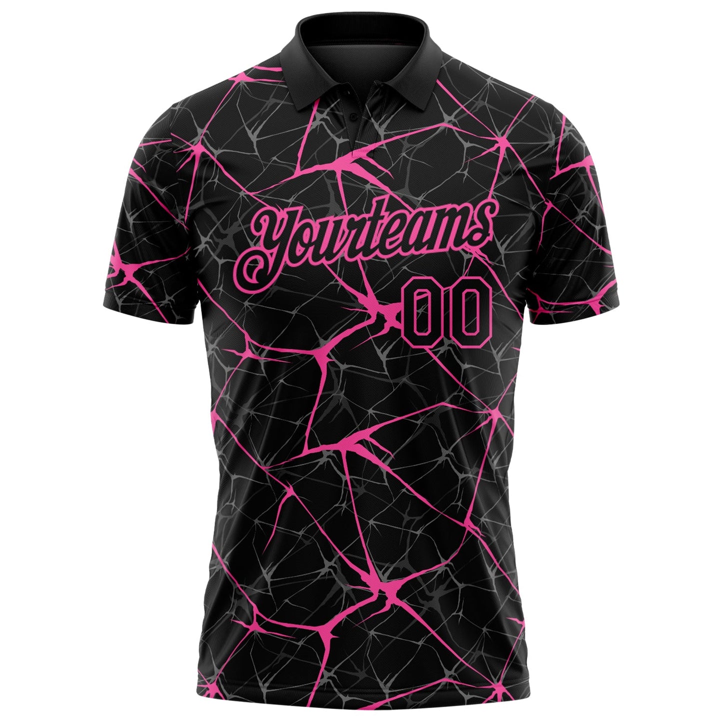 Custom Black-Pink 3D Pattern Abstract Network Crackle Performance Polo Shirt