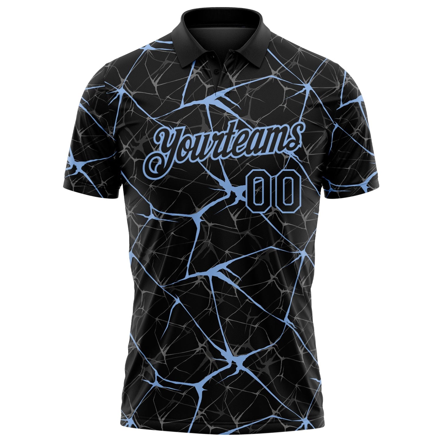 Custom Black-Light Blue 3D Pattern Abstract Network Crackle Performance Polo Shirt