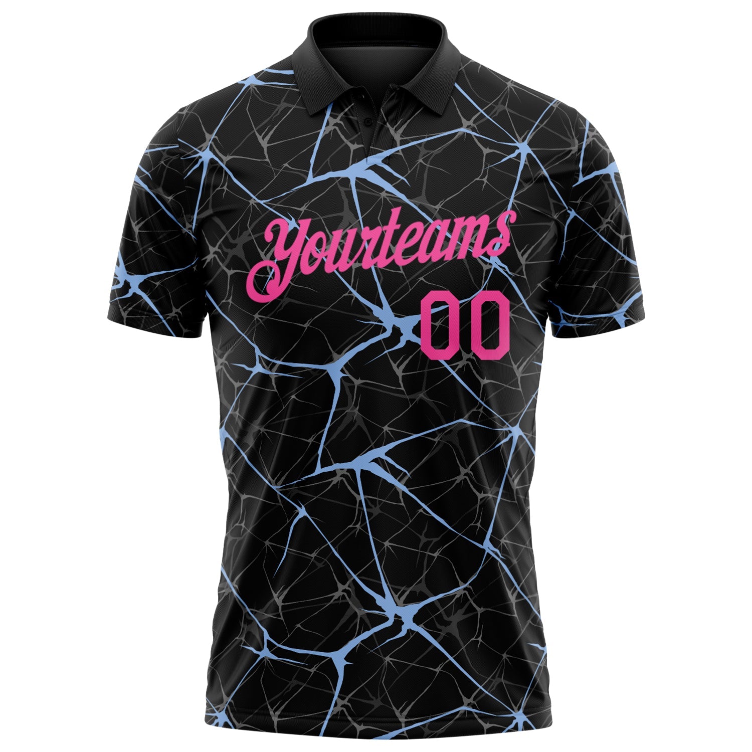 Custom Black Pink-Light Blue 3D Pattern Abstract Network Crackle Performance Polo Shirt