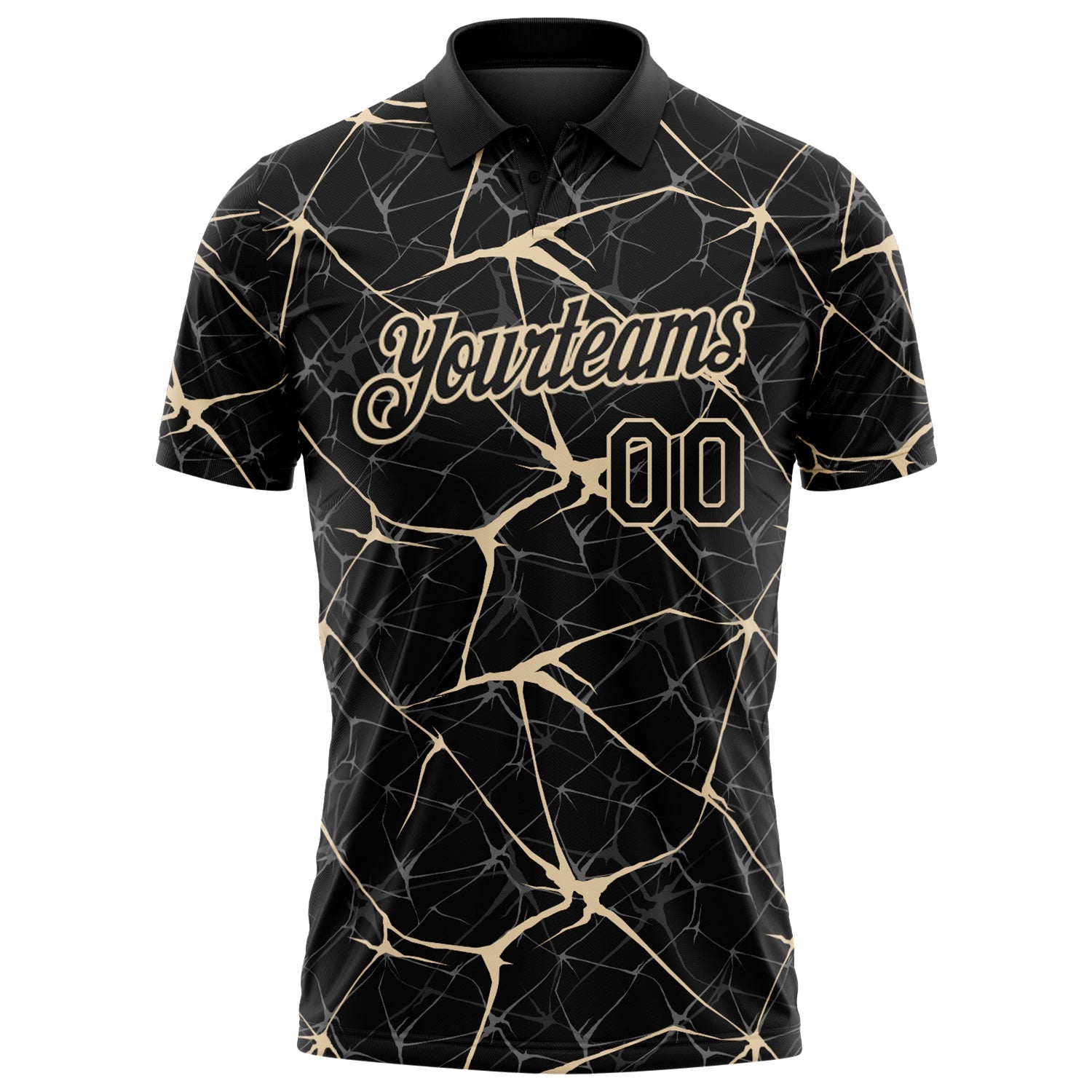 Custom Black-City Cream 3D Pattern Abstract Network Crackle Performance Polo Shirt