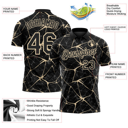 Custom Black-City Cream 3D Pattern Abstract Network Crackle Performance Polo Shirt