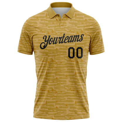 Custom Old Gold-Black Distressed Fragment Brush Stroke Performance Polo Shirt