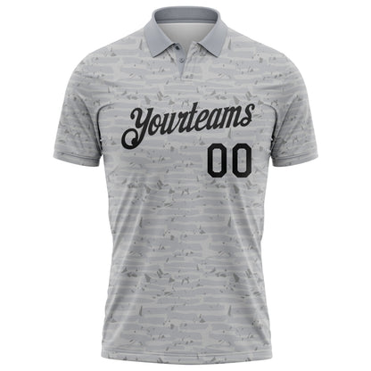 Custom Gray-Black Distressed Fragment Brush Stroke Performance Polo Shirt