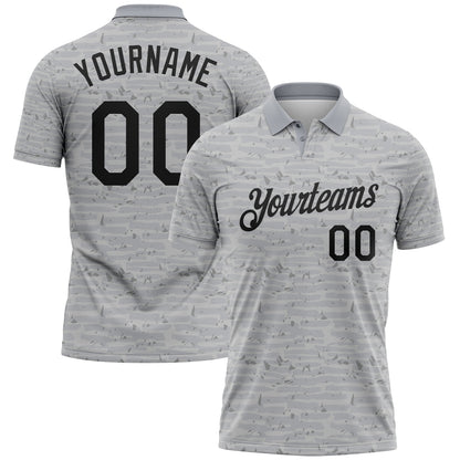 Custom Gray-Black Distressed Fragment Brush Stroke Performance Polo Shirt