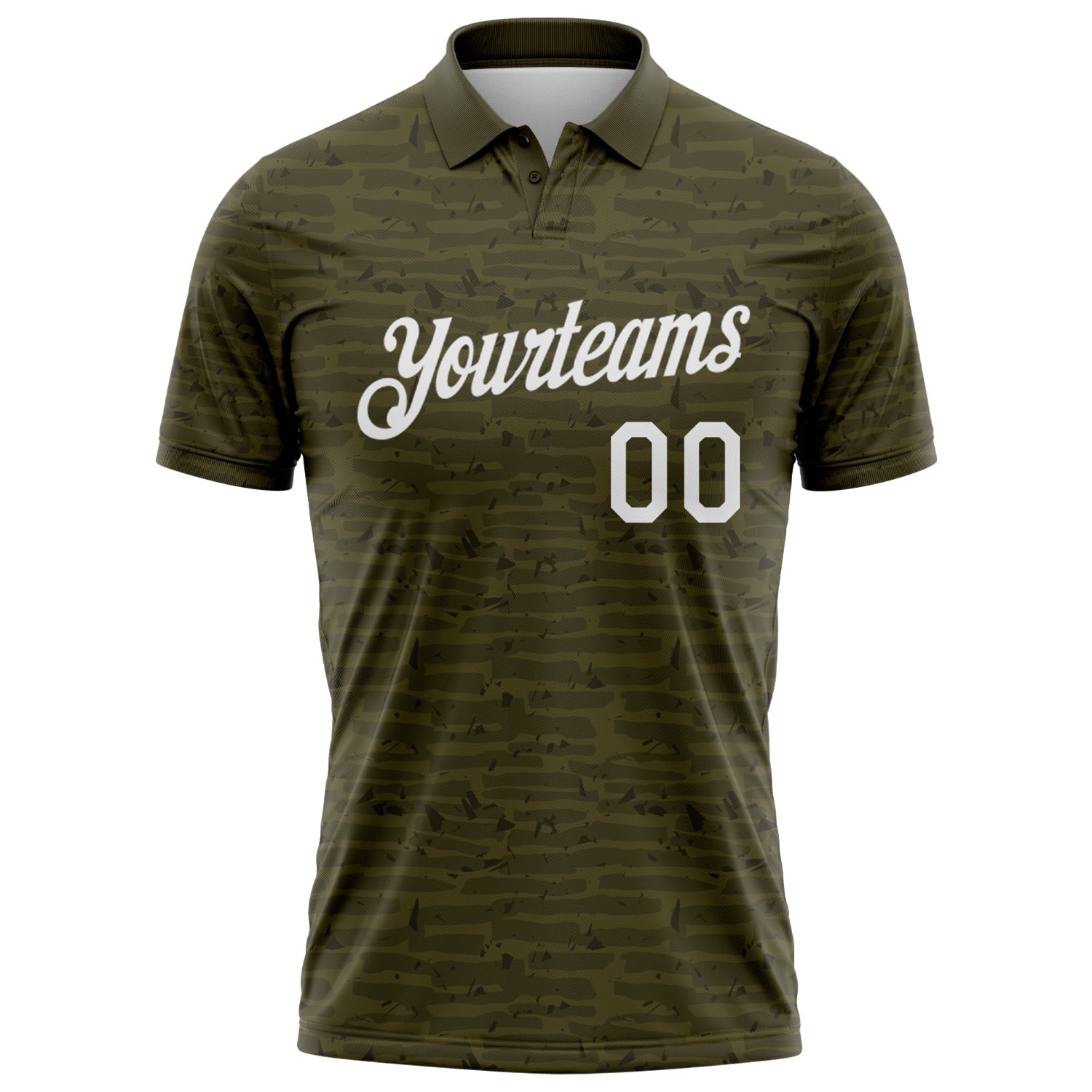 Custom Olive-White Distressed Fragment Brush Stroke Performance Polo Shirt