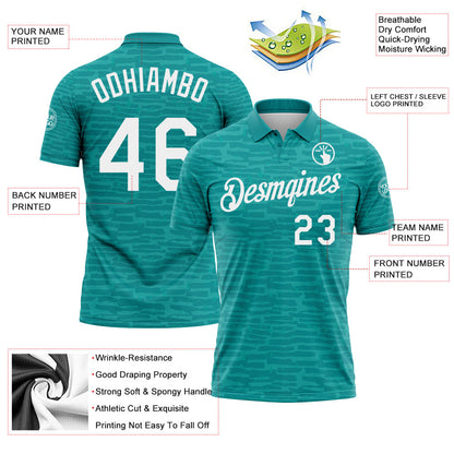 Custom Teal-White Distressed Fragment Brush Stroke Performance Polo Shirt
