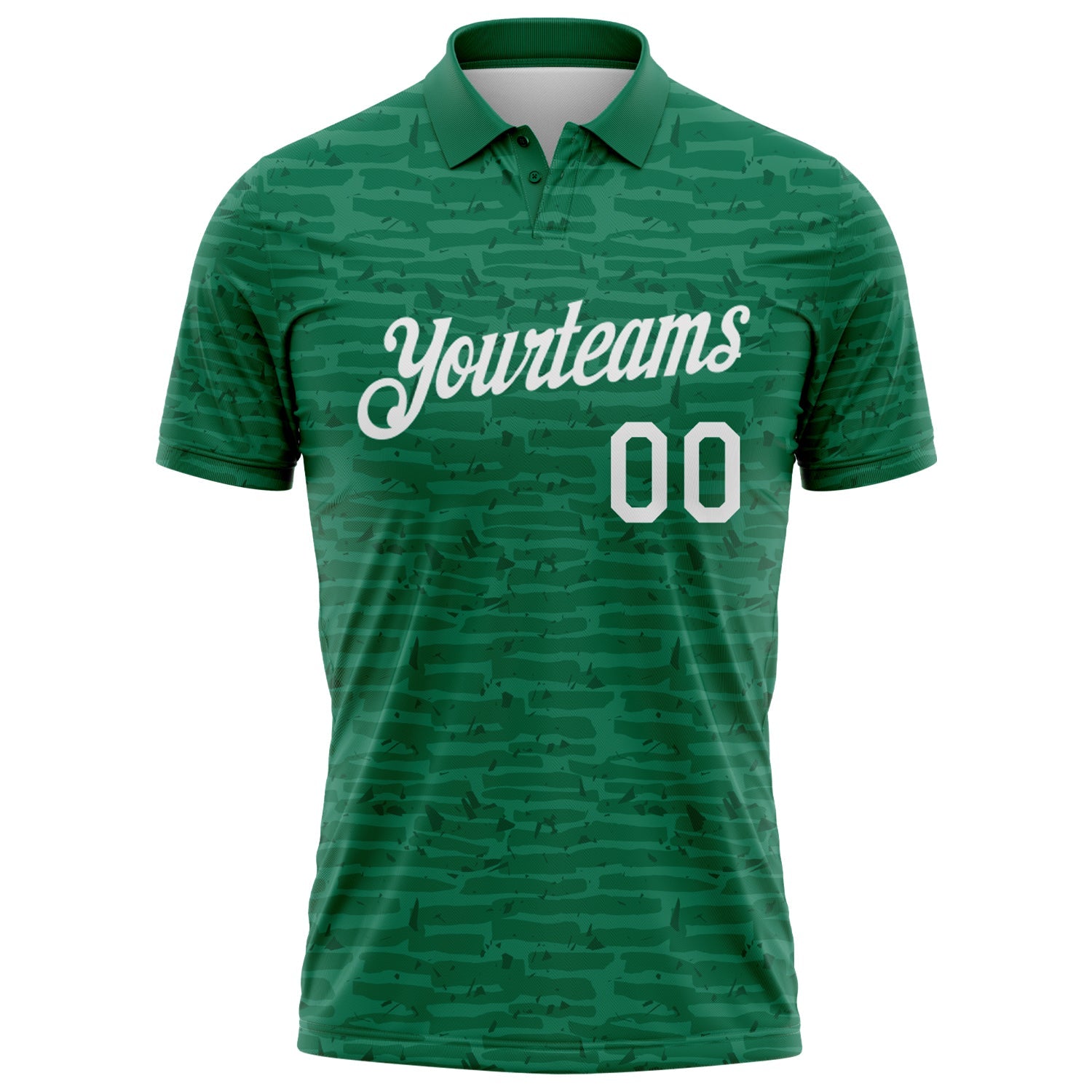 Custom Kelly Green-White Distressed Fragment Brush Stroke Performance Polo Shirt