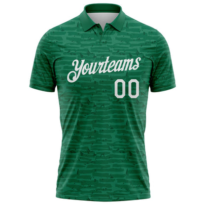 Custom Kelly Green-White Distressed Fragment Brush Stroke Performance Polo Shirt