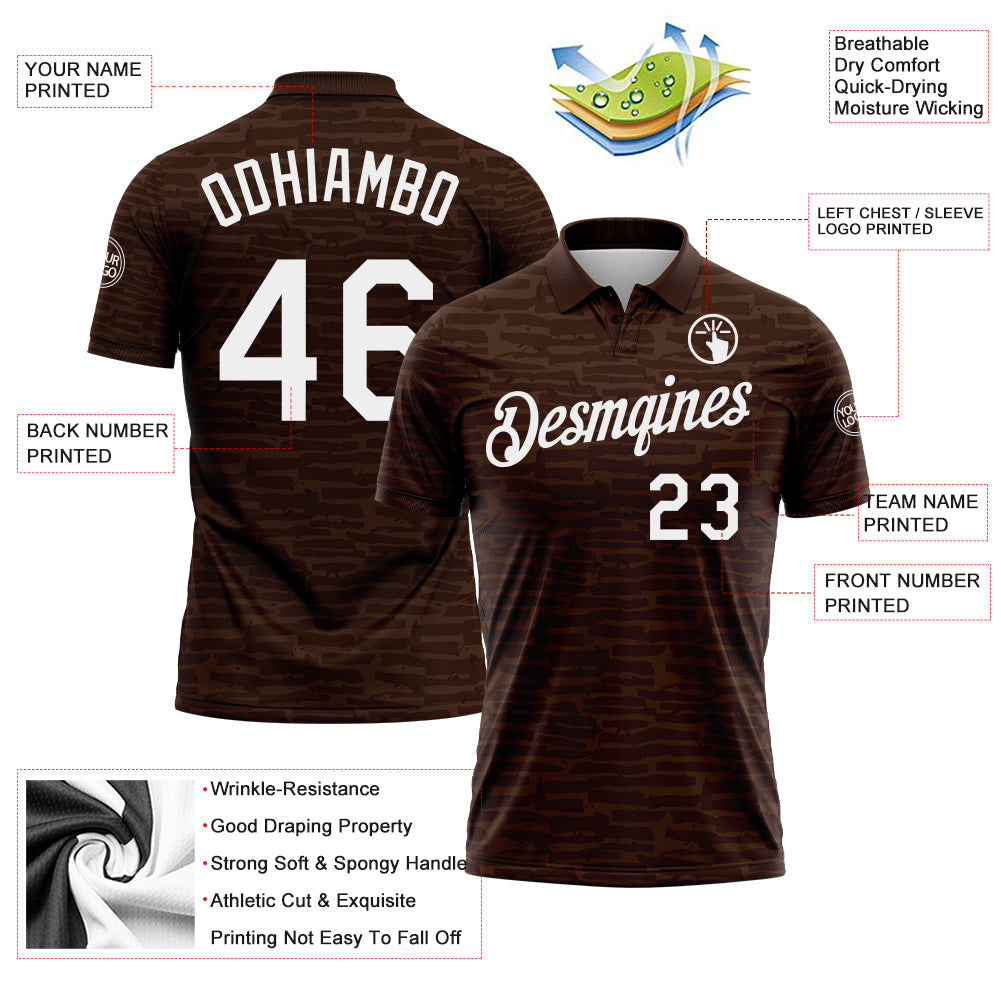 Custom Brown-White Distressed Fragment Brush Stroke Performance Polo Shirt