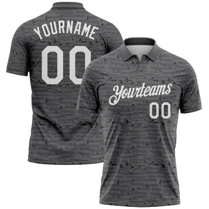Custom Steel Gray-White Distressed Fragment Brush Stroke Performance Polo Shirt