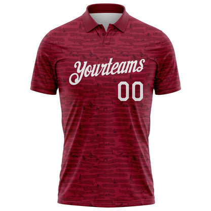 Custom Crimson-White Distressed Fragment Brush Stroke Performance Polo Shirt