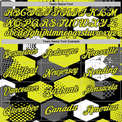Custom Neon Yellow Black Gray-White Modern Geometric Tech Hexagon Grid Performance Polo Shirt