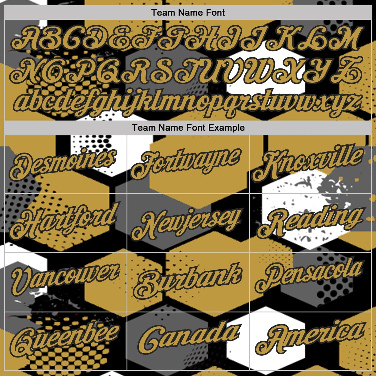 Custom Old Gold Black Gray-White Modern Geometric Tech Hexagon Grid Performance Polo Shirt