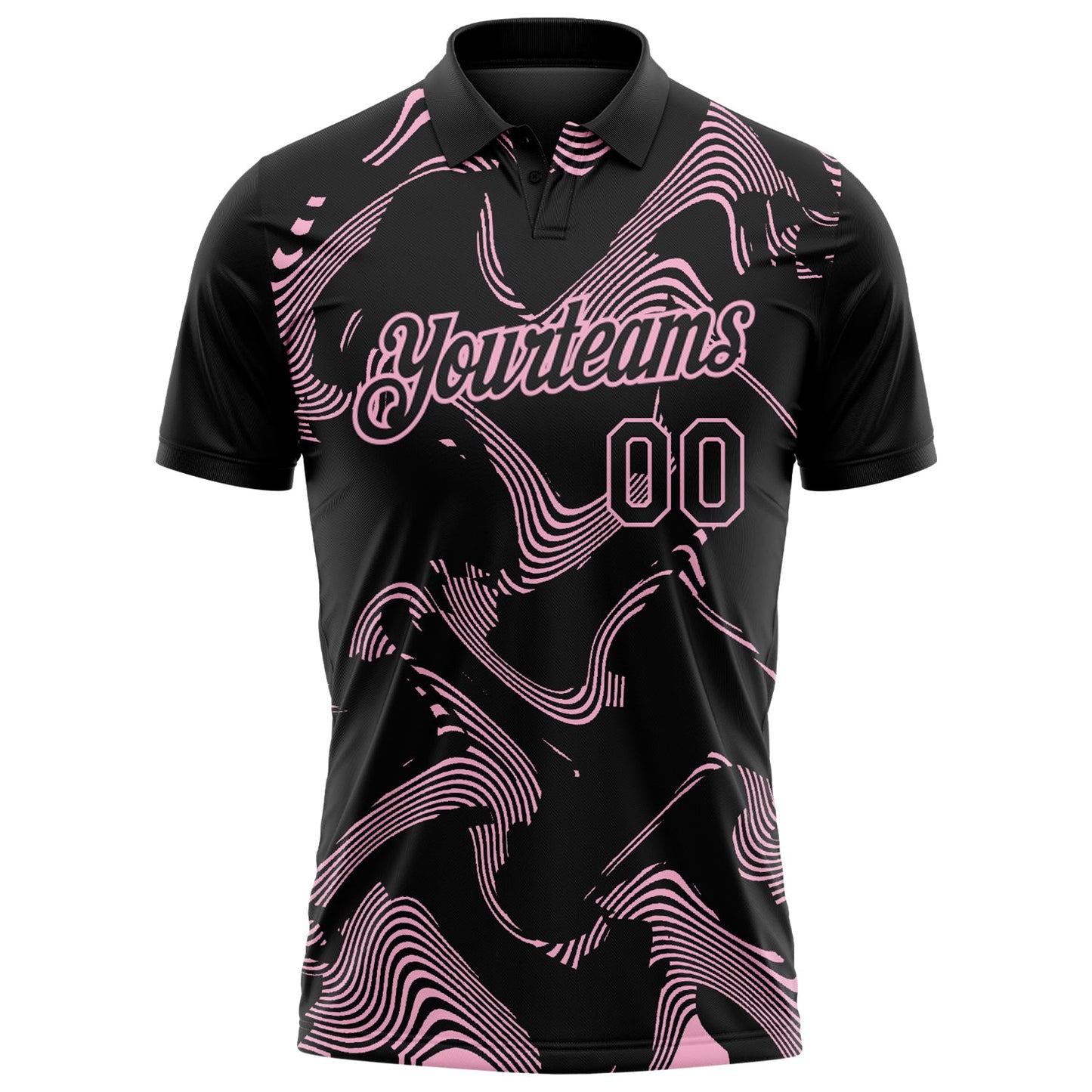 Custom Black-Light Pink 3D Pattern Abstract Fluid Swirl Line Performance Polo Shirt