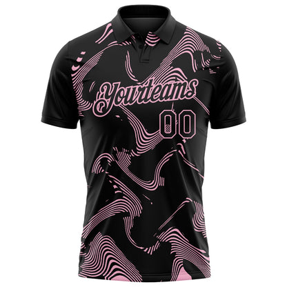 Custom Black-Light Pink 3D Pattern Abstract Fluid Swirl Line Performance Polo Shirt