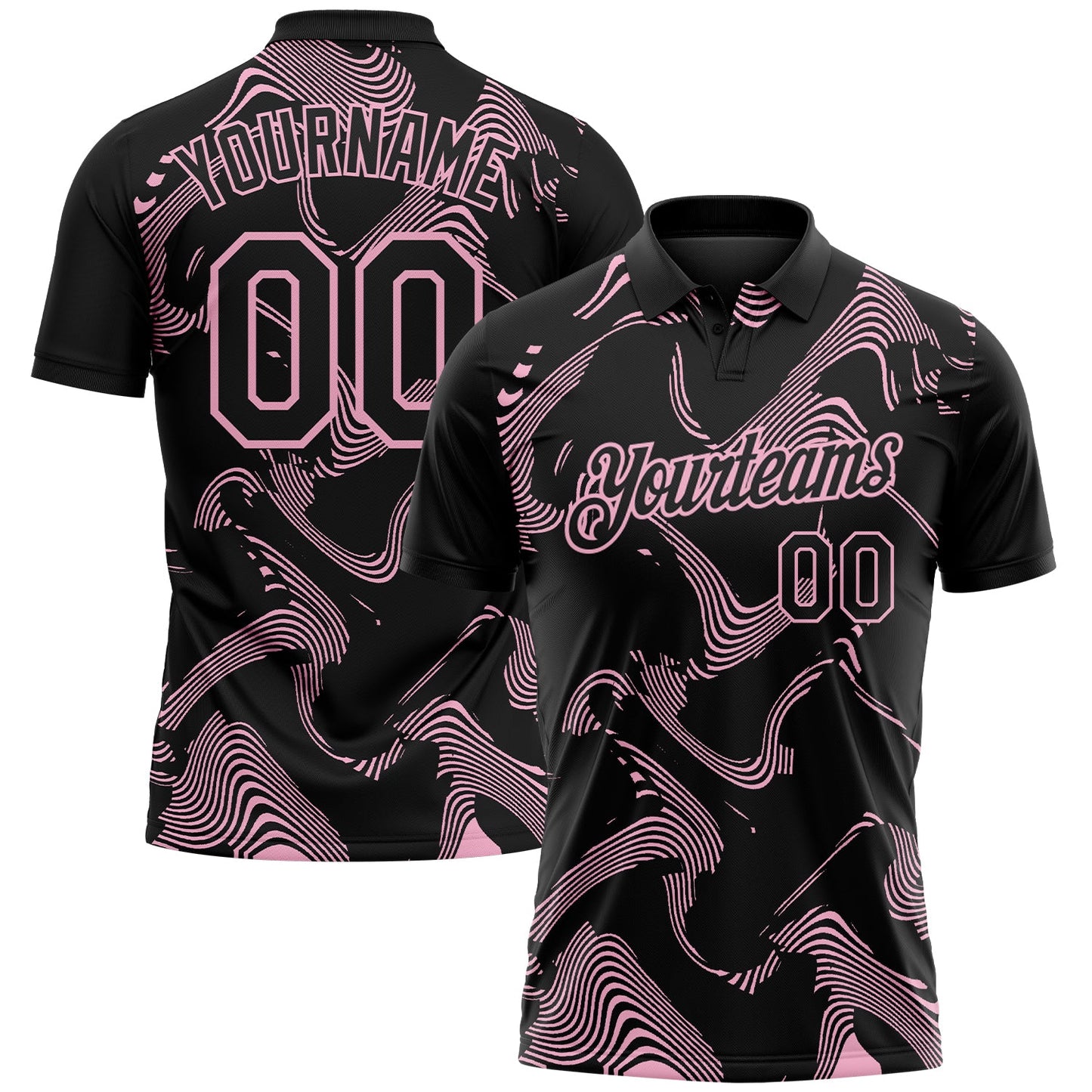 Custom Black-Light Pink 3D Pattern Abstract Fluid Swirl Line Performance Polo Shirt