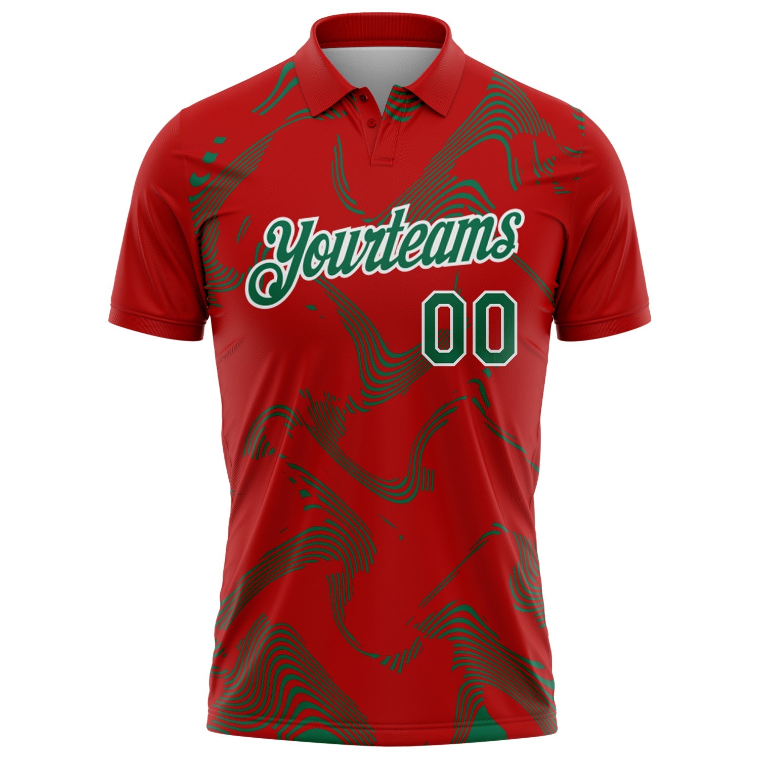 Custom Red Kelly Green-White 3D Pattern Abstract Fluid Swirl Line Performance Polo Shirt