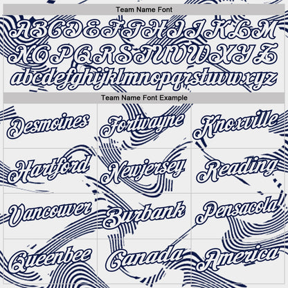 Custom White-Navy 3D Pattern Abstract Fluid Swirl Line Performance Polo Shirt