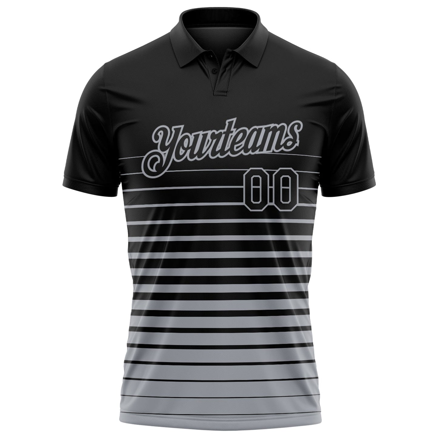 Custom Black-Gray Horizontal Gradient Stripe Performance Polo Shirt