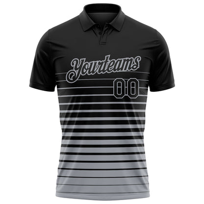 Custom Black-Gray Horizontal Gradient Stripe Performance Polo Shirt