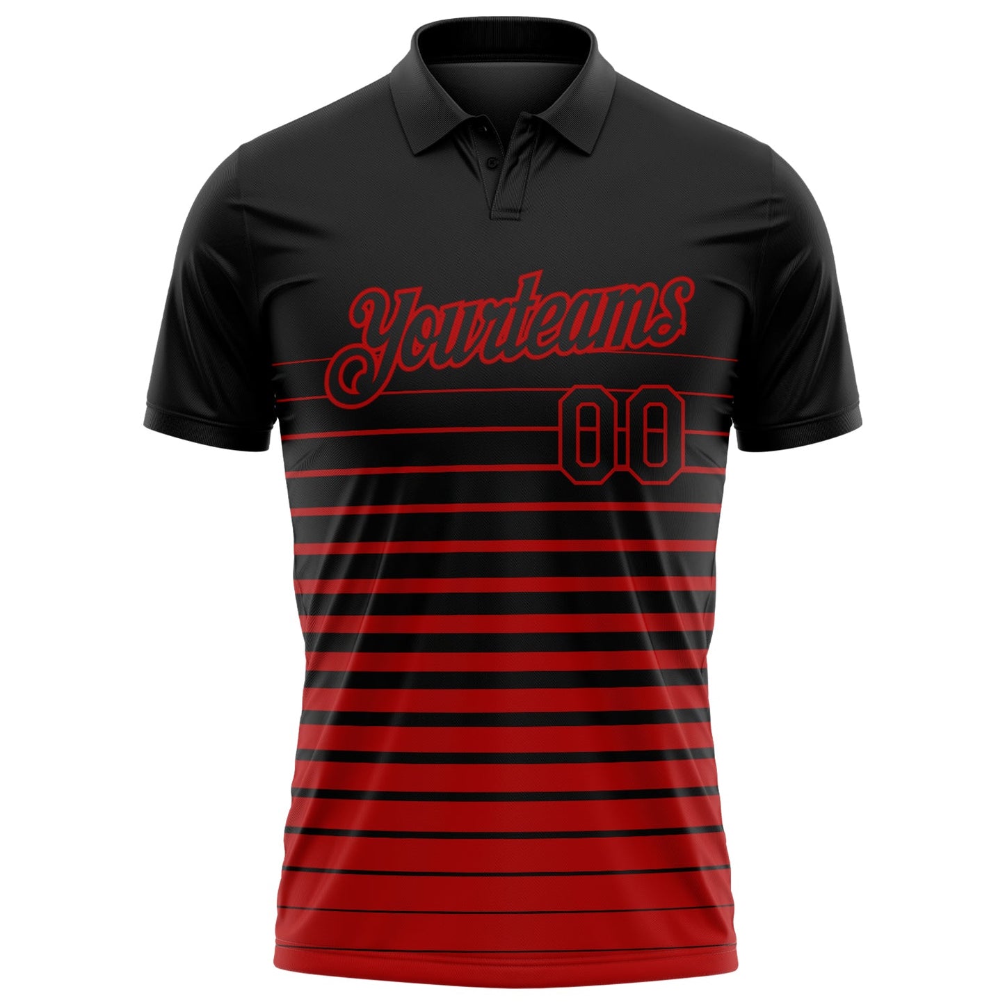 Custom Black-Red Horizontal Gradient Stripe Performance Polo Shirt