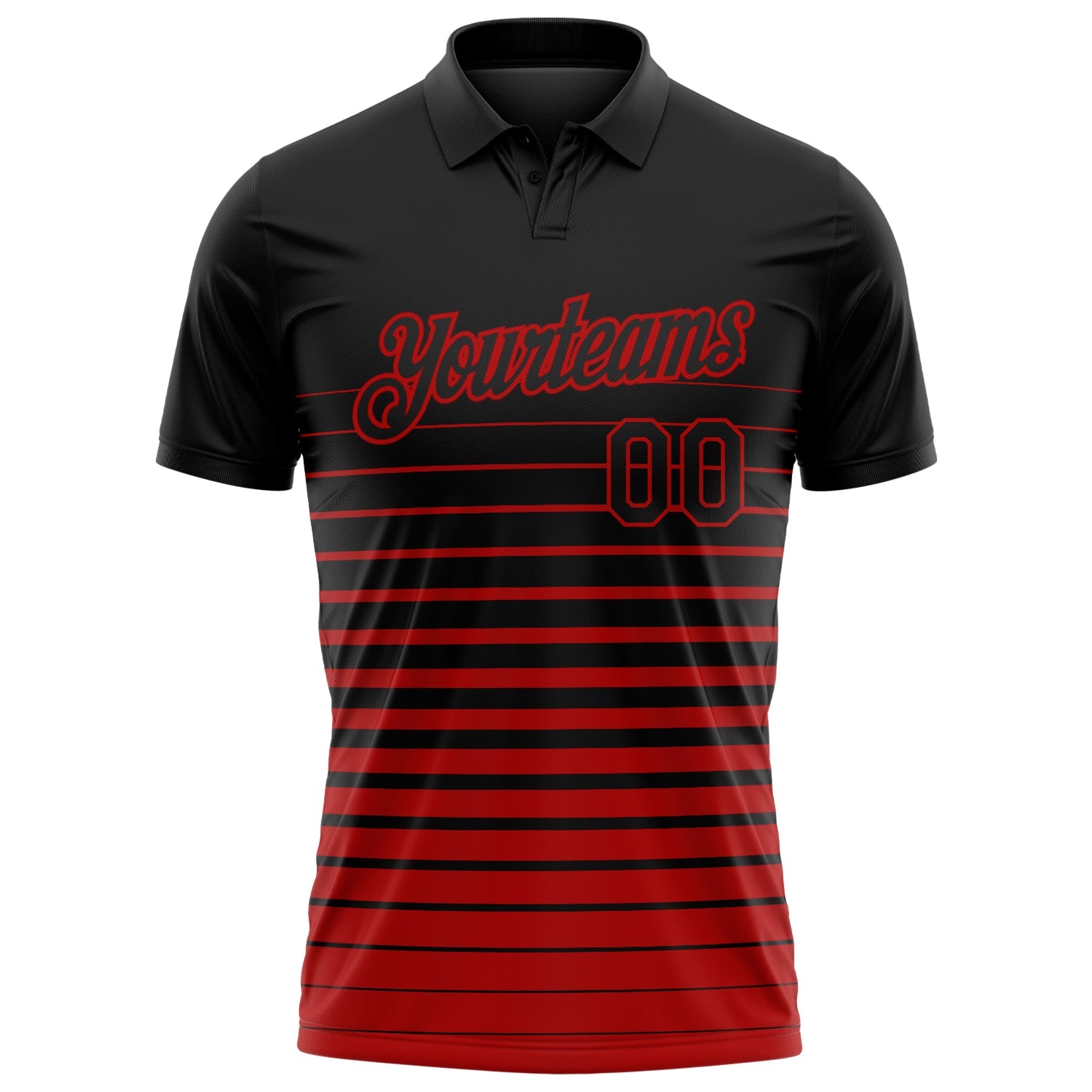 Custom Black-Red Horizontal Gradient Stripe Performance Polo Shirt