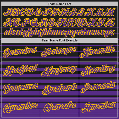 Custom Black Purple-Gold Horizontal Gradient Stripe Performance Polo Shirt