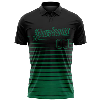 Custom Black-Kelly Green Horizontal Gradient Stripe Performance Polo Shirt