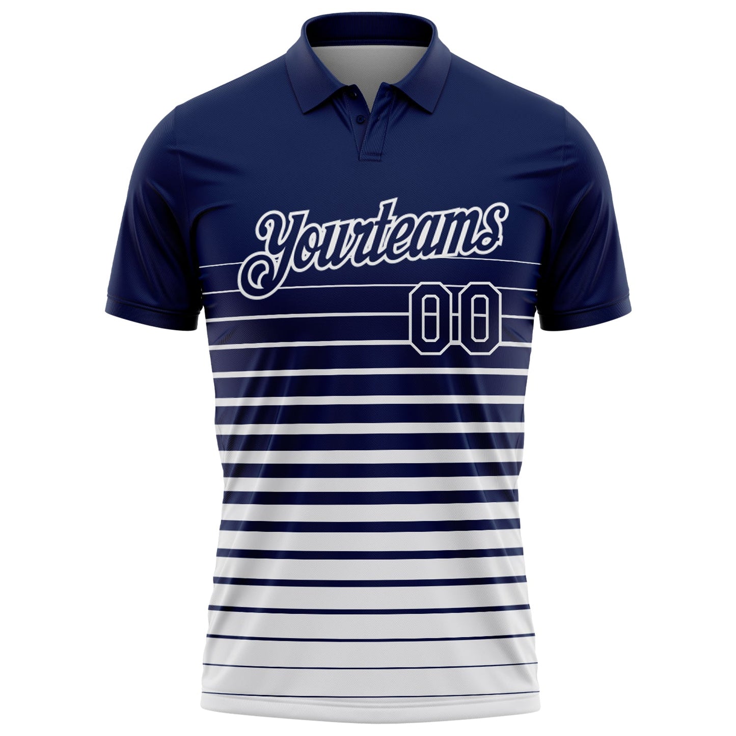 Custom Navy-White Horizontal Gradient Stripe Performance Polo Shirt