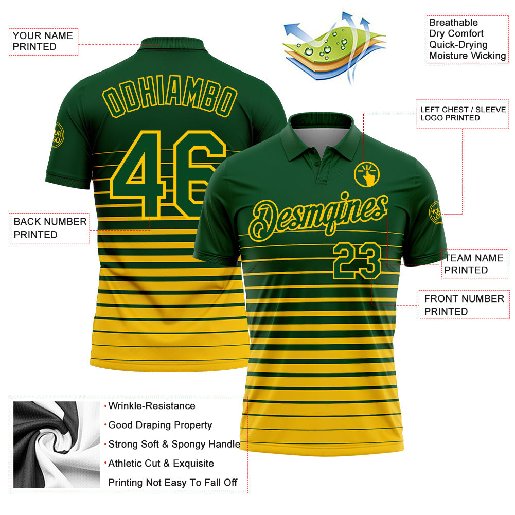 Custom Green-Yellow Horizontal Gradient Stripe Performance Polo Shirt