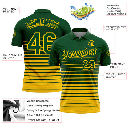 Custom Green-Yellow Horizontal Gradient Stripe Performance Polo Shirt
