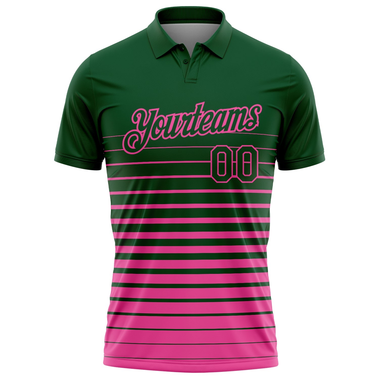 Custom Green-Pink Horizontal Gradient Stripe Performance Polo Shirt