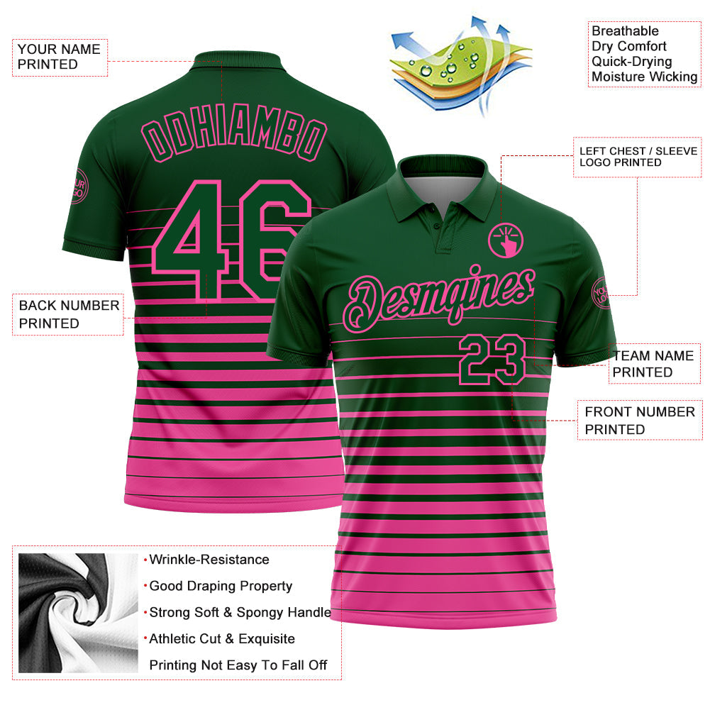 Custom Green-Pink Horizontal Gradient Stripe Performance Polo Shirt