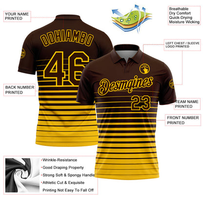 Custom Brown-Yellow Horizontal Gradient Stripe Performance Polo Shirt
