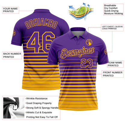 Custom Purple-Gold Horizontal Gradient Stripe Performance Polo Shirt