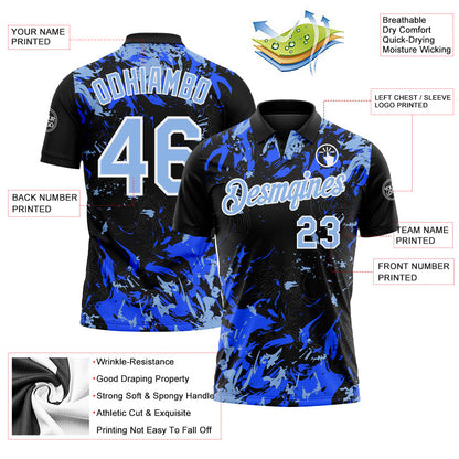 Custom Black Light Blue Royal-White Dynamic Splatter Brush Stroke Performance Polo Shirt