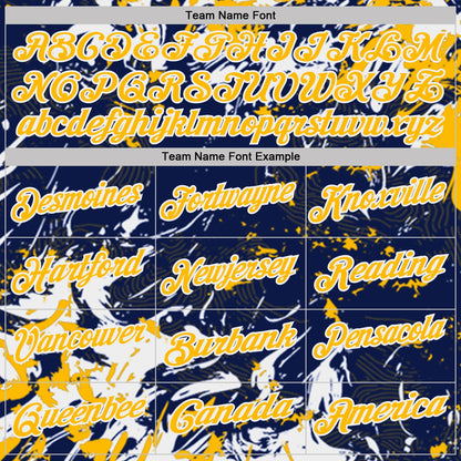 Custom Navy Gold-White Dynamic Splatter Brush Stroke Performance Polo Shirt