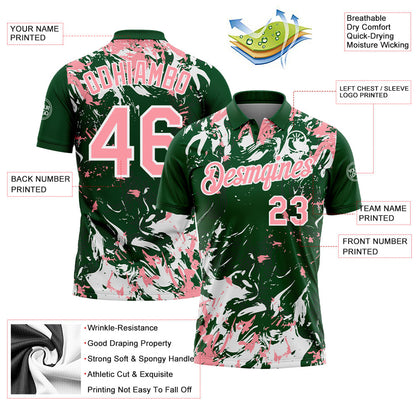 Custom Green Medium Pink-White Dynamic Splatter Brush Stroke Performance Polo Shirt