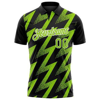 Custom Black Neon Green-White Geometric Zigzag Shape Lightning Performance Polo Shirt