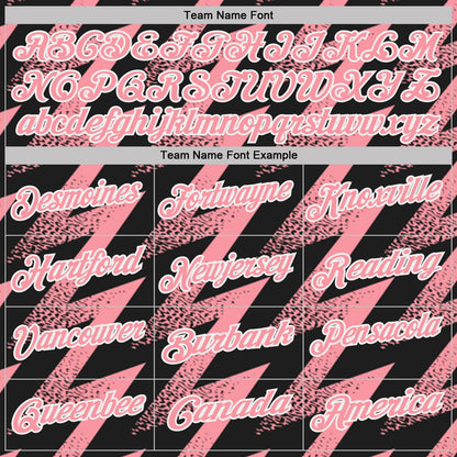 Custom Black Medium Pink-White Geometric Zigzag Shape Lightning Performance Polo Shirt