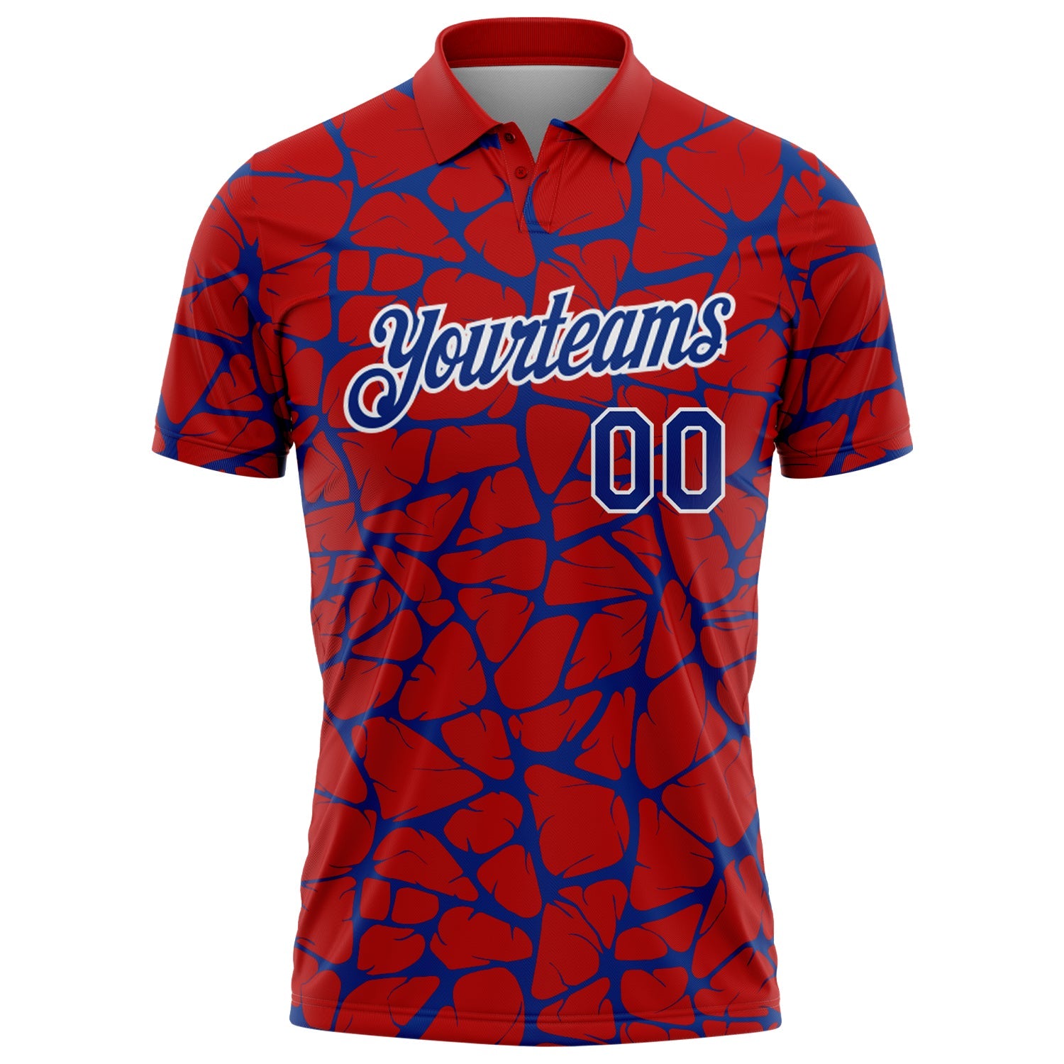 Custom Red Royal-White 3D Pattern Abstract Network Crackle Performance Polo Shirt