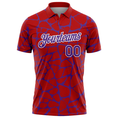 Custom Red Purple-White 3D Pattern Abstract Network Crackle Performance Polo Shirt