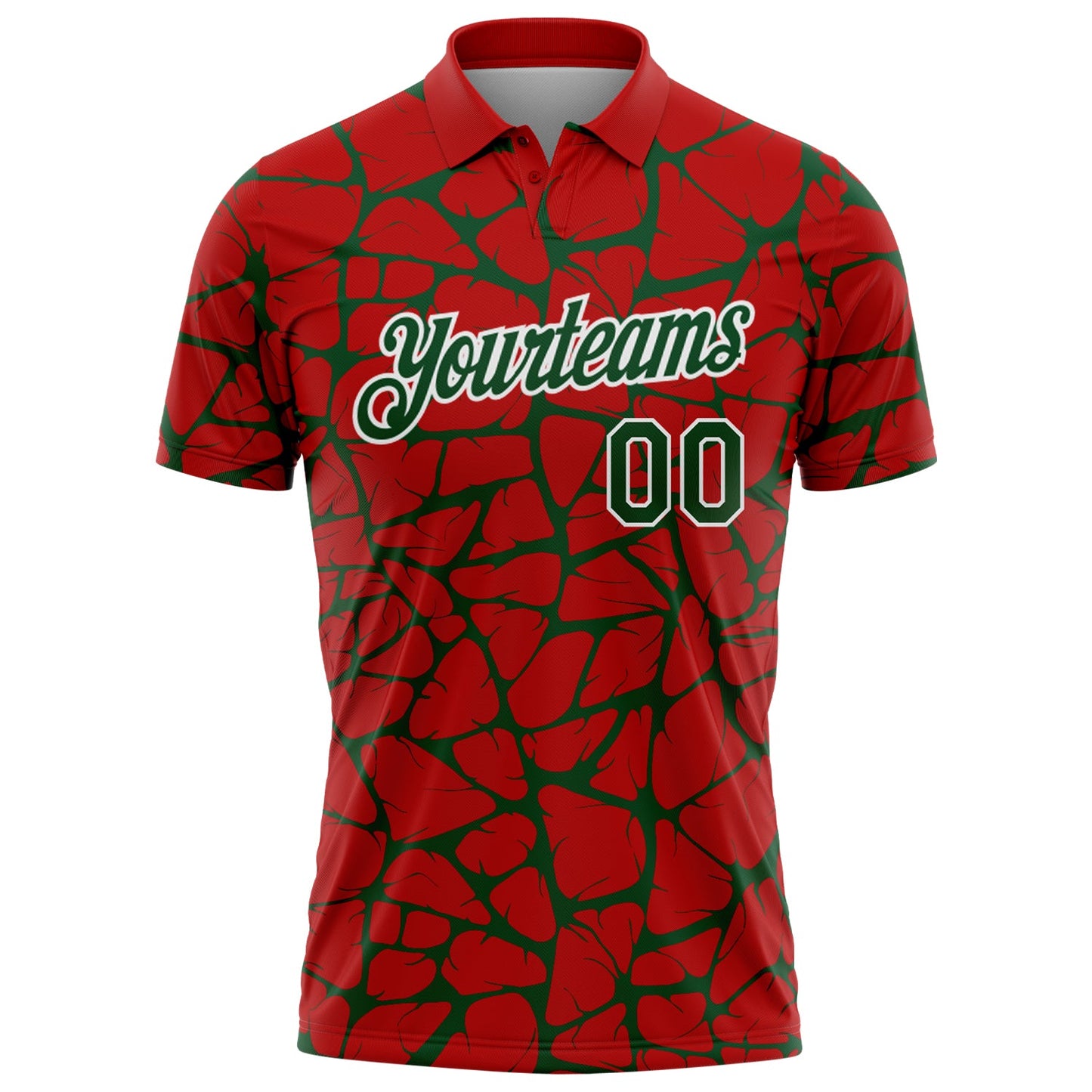 Custom Red Green-White 3D Pattern Abstract Network Crackle Performance Polo Shirt