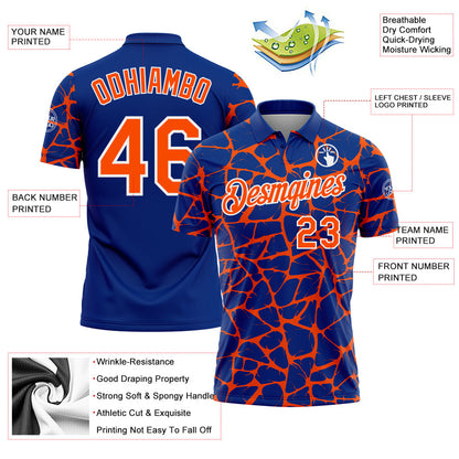 Custom Royal Orange-White 3D Pattern Abstract Network Crackle Performance Polo Shirt