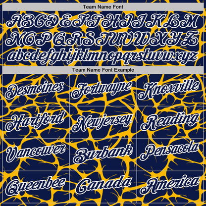 Custom Navy Gold-White 3D Pattern Abstract Network Crackle Performance Polo Shirt