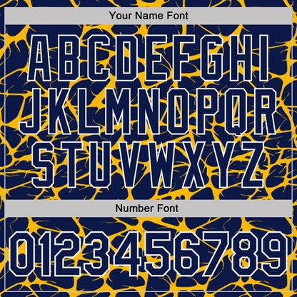Custom Navy Gold-White 3D Pattern Abstract Network Crackle Performance Polo Shirt