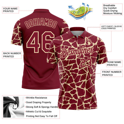 Custom Crimson-Cream 3D Pattern Abstract Network Crackle Performance Polo Shirt