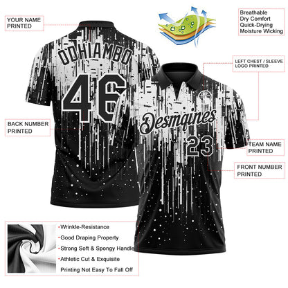 Custom Black-White Dripping Splatter Paint Performance Polo Shirt