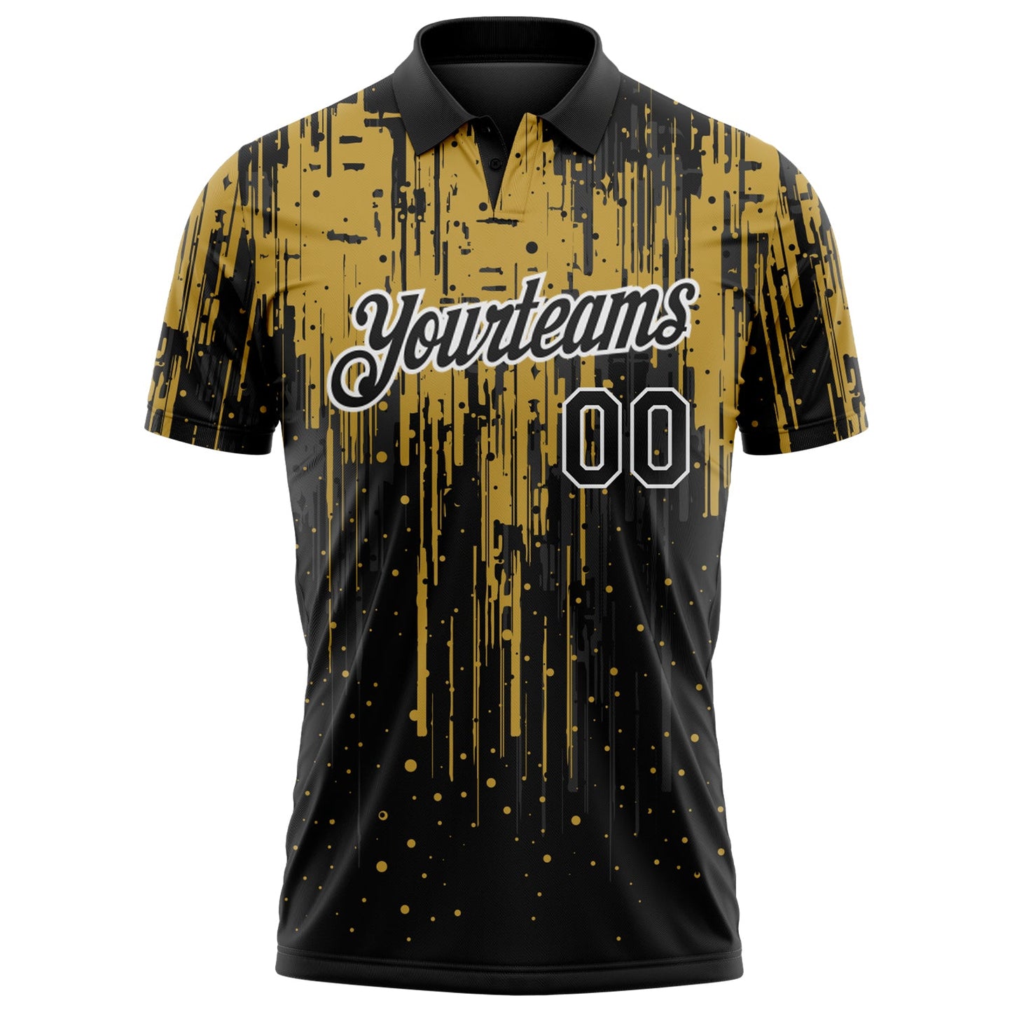 Custom Black Old Gold-White Dripping Splatter Paint Performance Polo Shirt